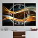 Designart '3D Gold Waves in Black' Modern 3 Panels Oversized Wall CLock - 36 in. wide x 28 in. high - 3 panels