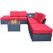 Mcombo Outdoor Patio Black Wicker Furniture Sectional Set 6085 8PC