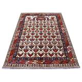 Shahbanu Rugs Hand Knotted Ivory Afghan Ersari With Geometric Design Pure Wool Oriental Rug (4'10" x 6'5") - 4'10" x 6'5"