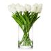 Enova Home 20 Pieces Artificial Real Touch Tulips Fake Silk Flowers Arrangement in Glass Vase with Faux Water for Home Decor