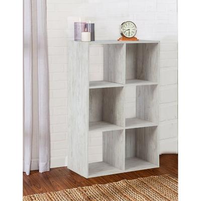 6 Cube Wooden Organizer with Grain Details, Washed White