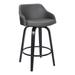 26 Inch Wooden and Leatherette Swivel Barstool, Black and Gray