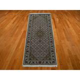 Hand Knotted Ivory Mahi Tabriz with Wool & Silk Oriental Rug - 2'7 x 8