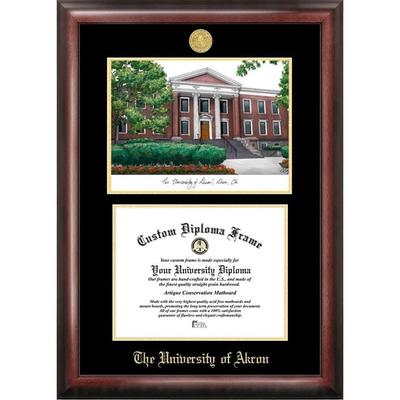 University of Akron 11w x 8.5h Gold Embossed Diploma Frame with Campus Images Lithograph