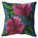 Hawaiian Flowers Suede Blown and Closed Pillow Hot Pink on Blue