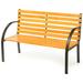 Classical Wooden Slats Outdoor Park Bench with Steel Frame, Seating Bench for Yard, Patio, Garden, Balcony, and Deck