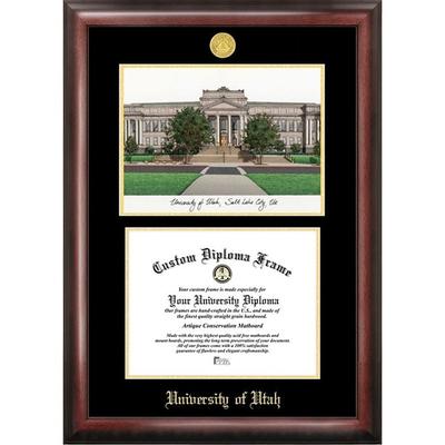 University of Utah 11w x 8.5h Gold Embossed Diploma Frame with Campus Images Lithograph