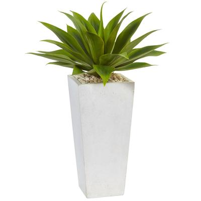 Nearly Natural Silk Artificial Agave in White Plan...
