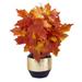 18" Autumn Maple Leaf Artificial Plant in Blue and Gold Planter