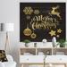 Designart 'Handwritten Merry Christmas wish with Reindeer, Star, Christmas Tree Balls' Print on Natural Pine Wood - Black