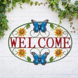 Glitzhome 24"L Spring Metal Sunflower Butterfly Welcome Wall Decor
