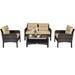 4PCS Patio Rattan Conversation Furniture Set Outdoor Wicker Sofa Set