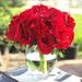 Enova Home Artificial Red Silk Roses and Hydrangea Fake Flowers Arrangement in Clear Glass Vase with Faux Water