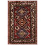 Super Fine Caucasian kazak Gemma Red/Beige Hand-knotted Wool Rug - 3'0 x 4'2 - 3'0" x 4'2" - 3'0" x 4'2"