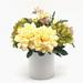 Enova Home Yellow and Green Artificial Silk Daisy and Mixed Fake Flowers Arrangement in White Ceramic Vase for Home Decoration