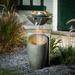 Grey Stone Finish Cement Column and Bowl Outdoor Fountain with LED Light