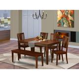 East West Furniture 6 Piece Dining Table Set- a Rectangle Wooden Table & 4 Dining Chairs with a Bench, Mahogany(Seat Options)