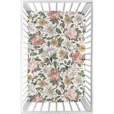 Sweet Jojo Designs Vintage Floral Boho Baby Girl Fitted Mini Crib Sheet Blush Pink Yellow Green White Shabby Chic Rose Farmhouse