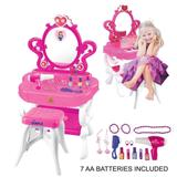 Dimple 2-in-1 Princess Pretend Play Vanity Set Table with Working Piano Beauty Set for Girls with Toy Makeup