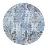 Shahbanu Rugs Baby Blue Wool with Real Silk Abstract Design Denser Weave Hi-Low Pile Hand Knotted Round Oriental Rug (8'1"x8'1")