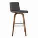 30 Inch Faux Leather Counter Height Barstool with Wooden Support, Gray