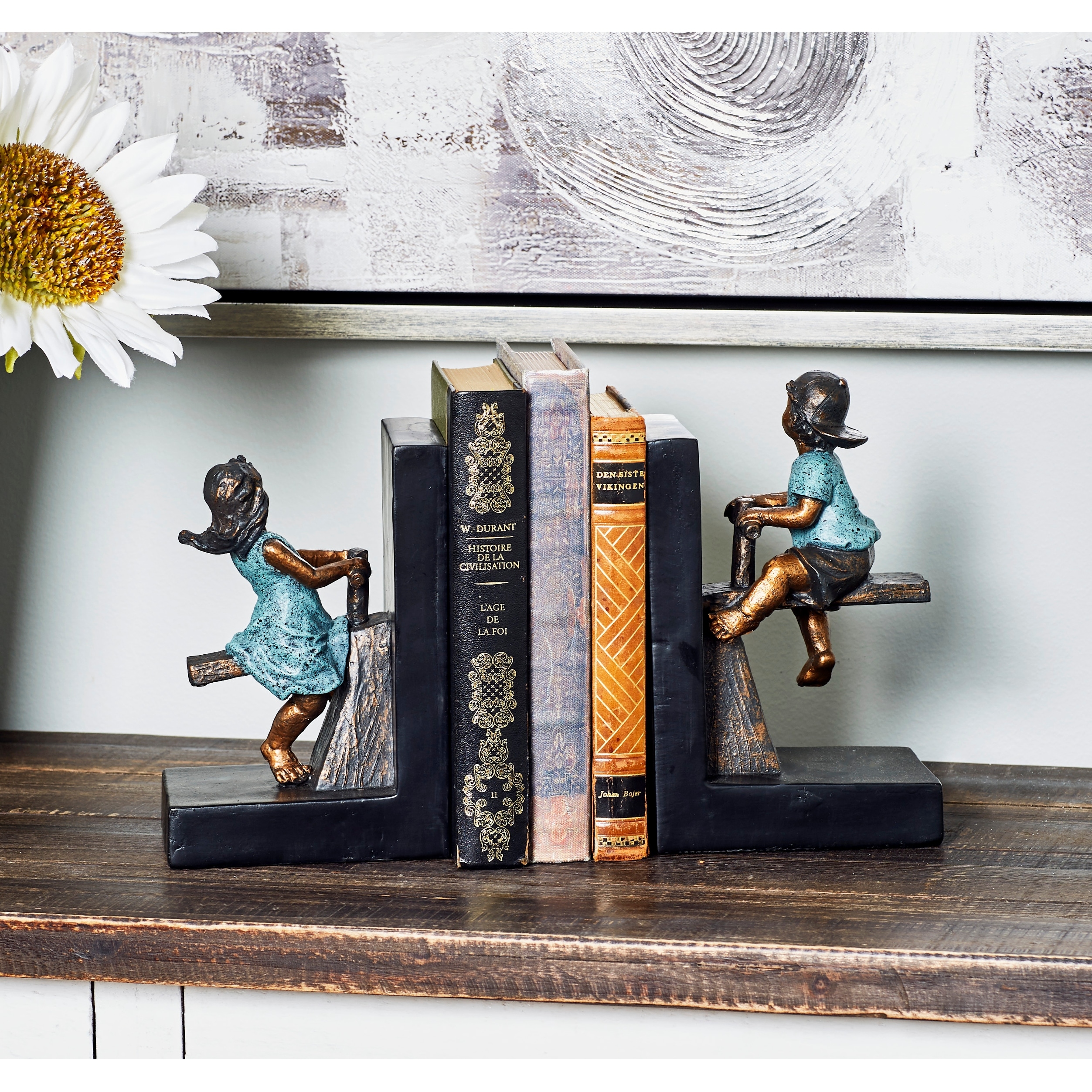 Brown or Black Polystone People Bookends with Swing Set (Set of 2) - 5 x 4 x 8