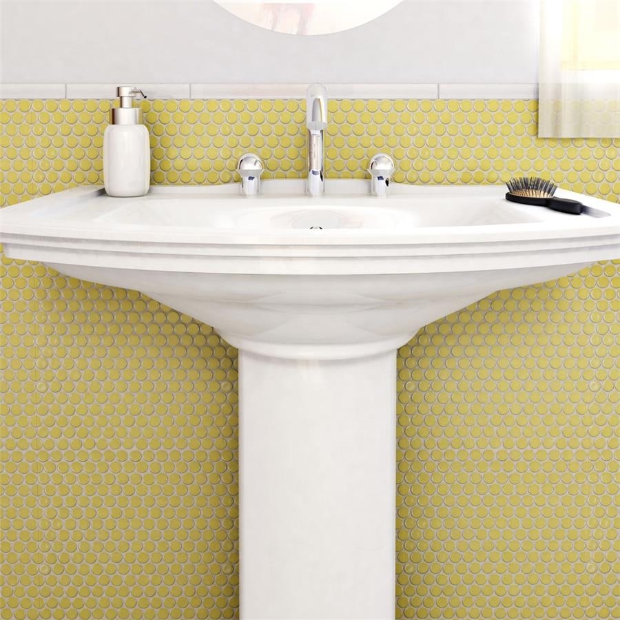Merola Tile Hudson Penny Round Vintage Yellow 11-7/8 x 12-5/8 Porcelain Mosaic Tile