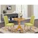 East West Furniture 3 Piece Kitchen Table Set - a Round Dining Table and 2 Upholstered Chairs, (Upholstered Options)