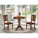 East West Furniture 3 Piece Dining Table Set- a Round Dining Table and 2 Kitchen Chairs, Mahogany (Seat Options)