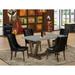 East West Furniture Dining Table Set- a Dining Table and Black Faux Leather Parson Chairs, Distressed Jacobean.(Pieces Options)