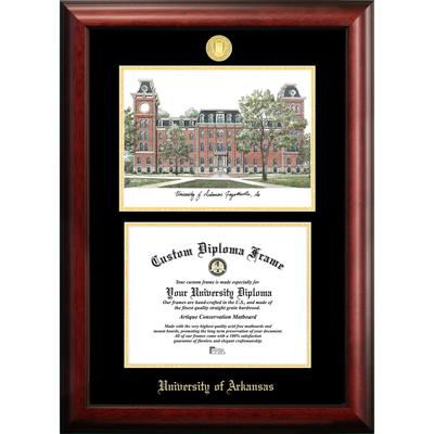 University of Arkansas 11w x 8.5h Gold Embossed Diploma Frame with Campus Images Lithograph