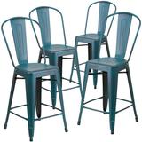 Distressed Metal Indoor/ Outdoor 24-inch Counter Stools (Set of 4)