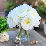 Enova Home Artificial Cream Fake Silk Peony and Hydrangea Mixed Faux Flower Arrangement in Clear Glass Vase with Faux Water