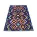 Shahbanu Rugs Blue Tribal Design Colorful Afghan Baluch Hand Knotted Pure Wool Oriental Rug (3'8" x 5'7") - 3'8" x 5'7"