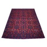 Shahbanu Rugs Deep and Saturated Red Geometric Afghan Andkhoy Pure Wool Hand Knotted Oriental Rug (4'9" x 6'5") - 4'9" x 6'5"