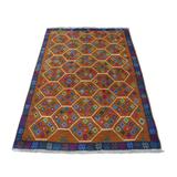 Shahbanu Rugs Brown Colorful Afghan Baluch Tribal Design Hand Knotted 100% Wool Oriental Rug (4'0" x 6'0") - 4'0" x 6'0"