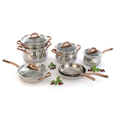 BergHOFF Ouro Gold 11Pc 18/10 Stainless Steel Cookware Set, SS Lids, Rose Gold Handles