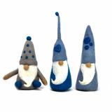 Handmade Felt Gnome Trio, Blue Winter (3-Piece Set)