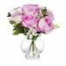 Enova Home Mixed Artificial Silk Roses Fake Flowers Arrangement in Clear Glass Vase with Faux Water for Home Office Decoration