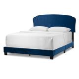 Aric Navy Blue Velvet Queen Bed with Contrasting Piping Accent