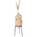 Antique Style Vase, Amphora, Decorative Large Tall Vase, Unique Vase on Slim Black Metal Tripod Stand, 21-Inch-Tall Beige Vase