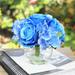 Enova Home Artificial Silk Hydrangea and Roses Mixed Fake Flowers in Clear Glass Vase for Home Office Wedding Party Decoration