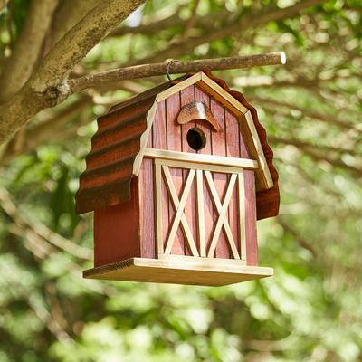 Glitzhome 10.25"H Wood Red Barn Garden Birdhouse