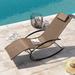 Patio Outdoor Rocking Chair Curved Rocker Chaise Lounge Chair with Pillow