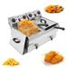 24.9QT 3400W MAX Electric Deep Fryer Dual Tanks Stainless Steel w/ Timer and Drain French Fry