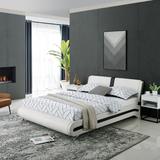 Carlton Low Profile Upholstered Platform Bed with Striped Headboard