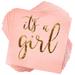 50x It's A Girl Pink Gold Baby Shower Disposable Beverage Party Napkins 5x5"