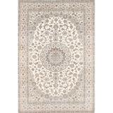 Pasargad Persian Nain Collection Ivory Silk & Wool Rug (7' 3" X 10' 9") - 7' x 11'