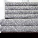 6 Piece Paisley Print Bedroom Bed Sheet Set- Grey