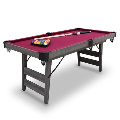 Hathaway Pendleton 6-ft Portable Billiards Pool Game Room Table, Foldable, Driftwood Finish with Burgundy Felt